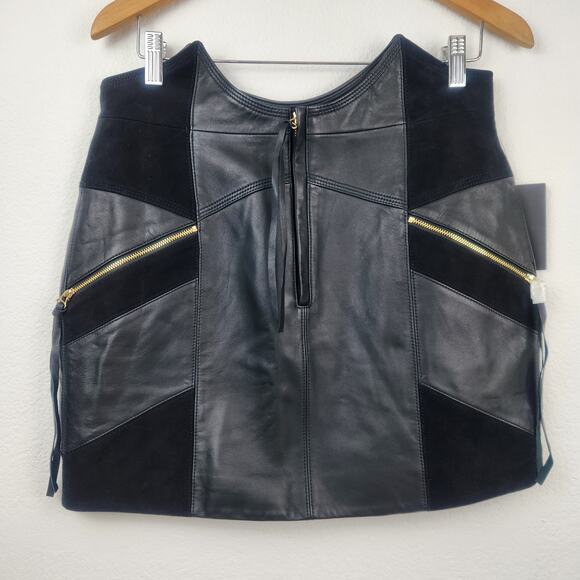 Retrofete Fae Patchwork Skirt Black Lamb Leather Goat Suede Size Large NWT - Picture 4 of 9